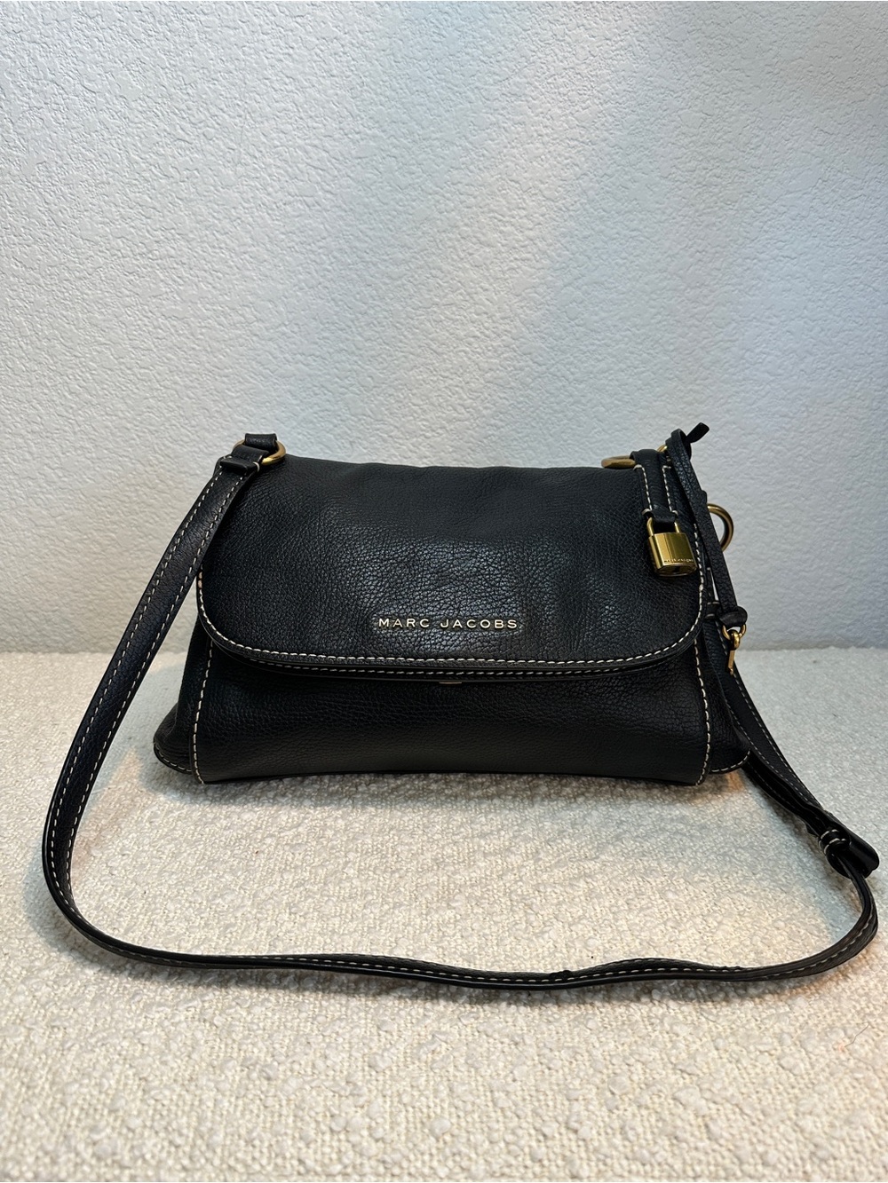 Marc Jacobs Black Pebbled Leather Crossbody with Gold Hardware